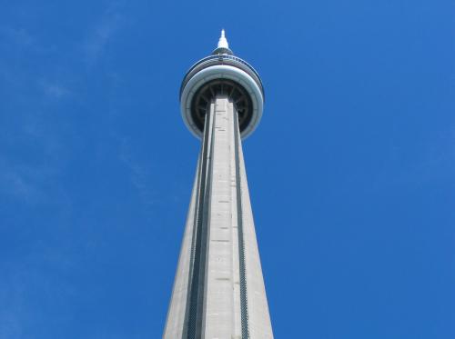Picture of the top of the CN tower, as seen from below.
